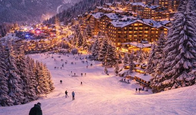Courchevel ski resort at dusk